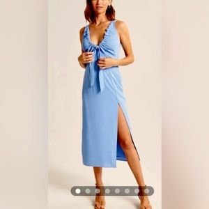 Abercrombie blue cinched neck slip midi dress. XXSP.